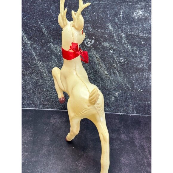 Vintage Large White Plastic Prancing Reindeer Pink Ears Mouth Midcentury 12" - Picture 5 of 12